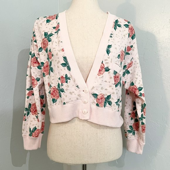 Vintage Sweaters - Vintage 90s Sweater Y2K Cropped Floral Knit Pink